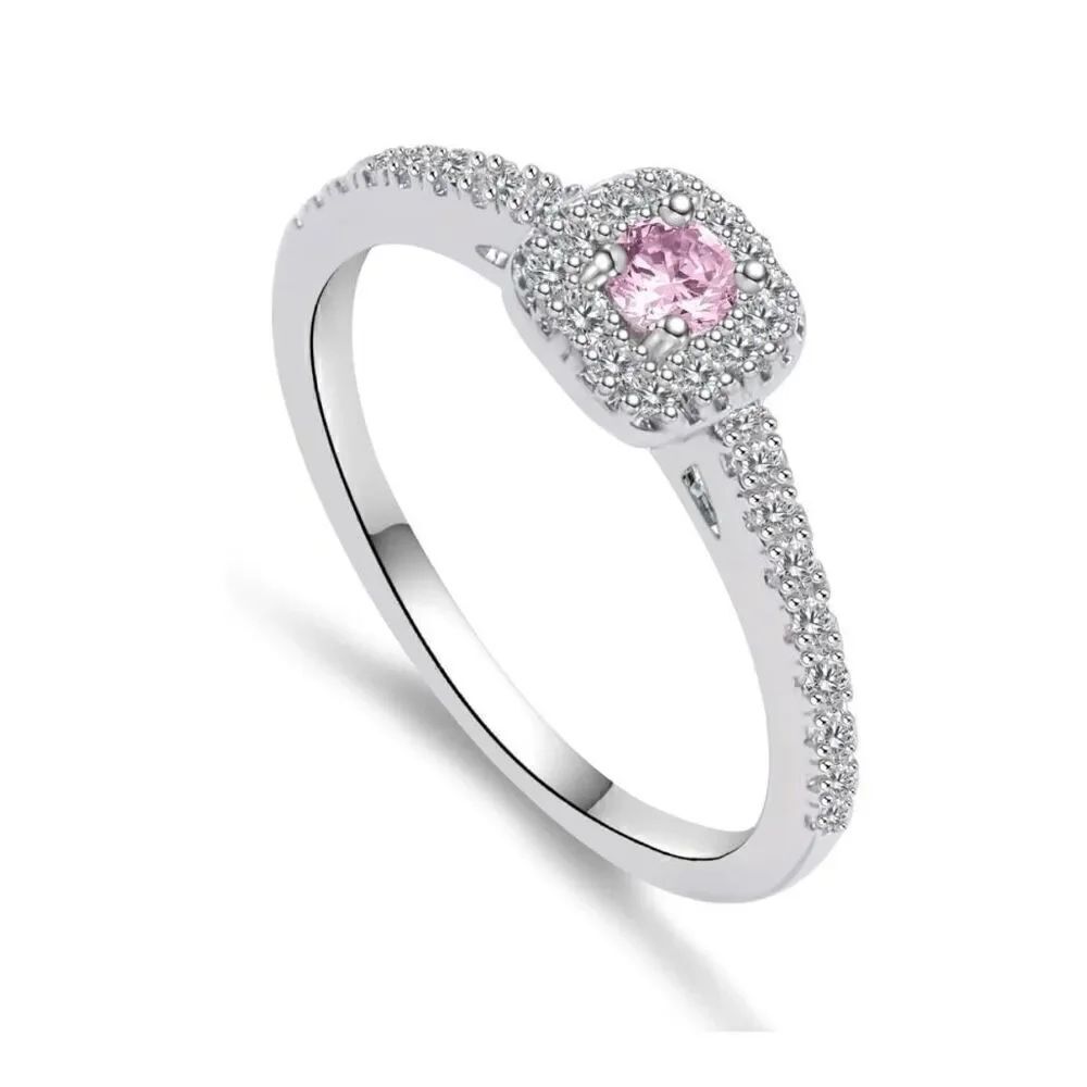 Sterling Silver 1 Carat High Carbon Pink Diamond Ring 14K Gold  Size 6 New